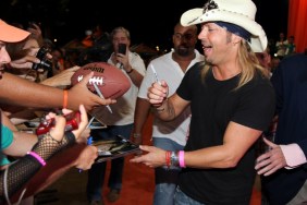 Bret Michaels, cowboy hat, black tshirt, bracelets, jeans